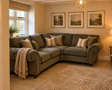 Large Grey Chesterfield Corner Sofa L Shaped Deep Seats Excellent Condition