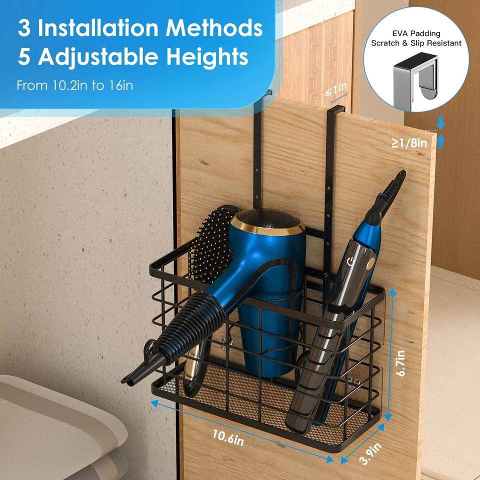 Organizador de herramientas para el cabello, soporte para secadora, organizador de baño soplado 3 en 1 montaje en pared... Foto 3 de 4