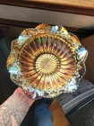 Super Amethyst Millersburg Carnival Glass Rays & Ribbon Pattern Ruffled Bowl