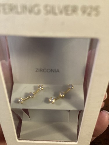 I AM GOLD PLATED 925 STERLING SILVER ZIRCONIA Rhinestones Ear Climber EARRINGS - Picture 5 of 7