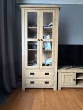 Wood & Glass Display Cabinet, Glass-Fronted, 2 Doors 2 Drawers, Brown