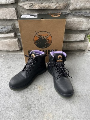 Brahma Women Combustion 6'' Steel Toe Work Boots Black Purple Slip Resistant Sz 8
