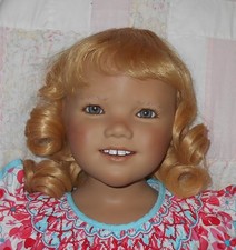 Playhouse YVETTE Doll Wig Human Hair SZ 14/15 BLONDE W/RED MidLength Loose Curls