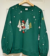 Disney Minnie Mouse Green Christmas Sweatshirt Snowflakes XL NWT LTD 2022