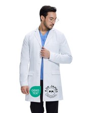 Dr. James Men  s Lab Coat   White Medical Coat, Slim Tailored Fit, Co