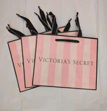 Victoria's Secret Shopping Gift Bag Pink Stripe Logo Medium Size Set of 3 NEW