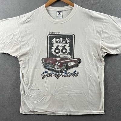 Vintage Route 66 California Shirt Mens XL White Classic Car Get Your Kicks 90s