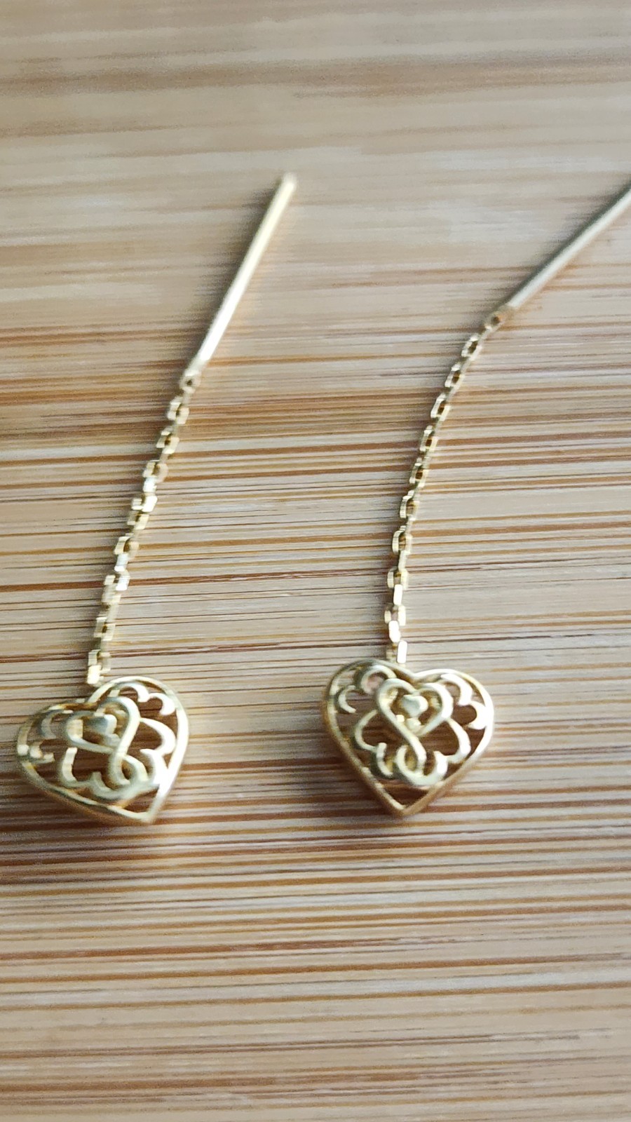 18K Solid Gold Heart Drawstring Earrings - image 2