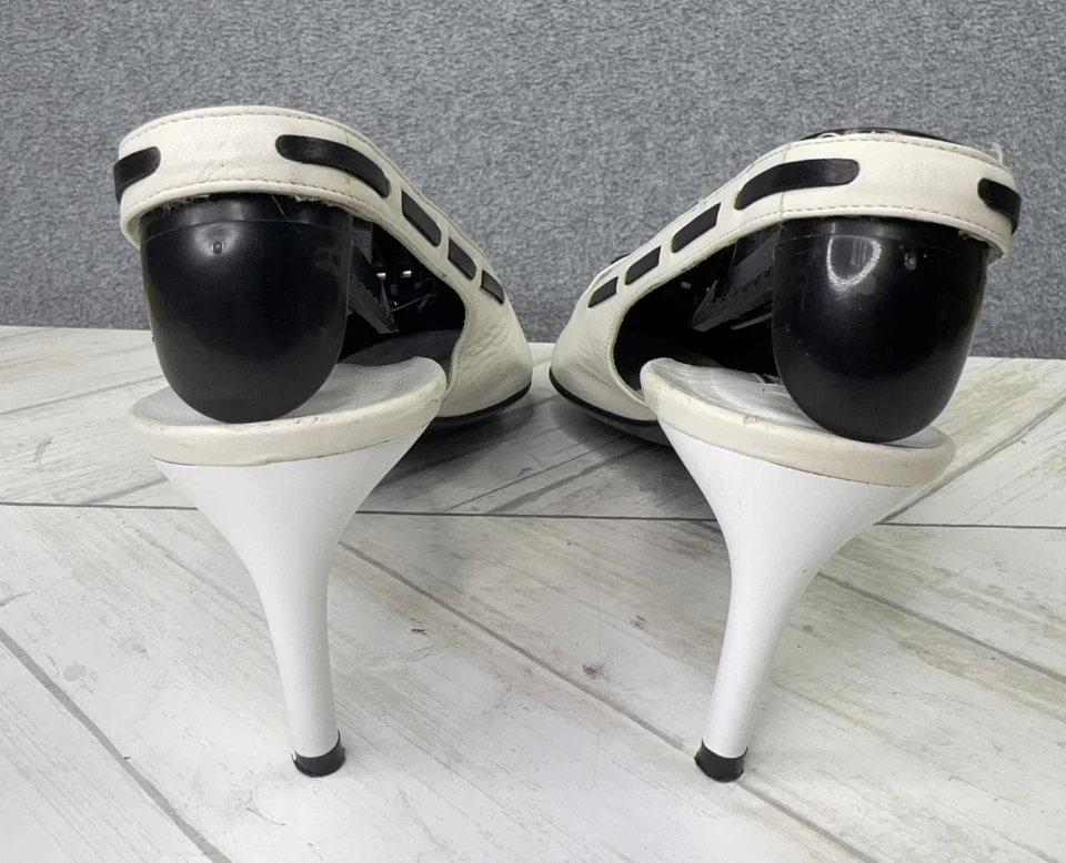 Ralph Lauren Purple Label Slingback Pump Kitten Heels White Black Tassel Size 8 - Image 4 of 4