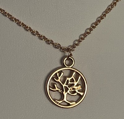 Rose Gold Tree of Life Pendant Necklace   Round Openwork Design   16  + 2 