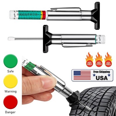 Tire Tread Depth Gauge, Color Coded Tire Depth Gauge with Pocket Clip for Car US