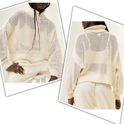 Aerie Women's Lightweight Crochet Quarter Zip Cotton Sweater Ivory. Sz M. New.