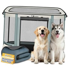 Dog Cat Playpen Crate with Washable Pee Small 28" x 22" x 18" Grey with Pad