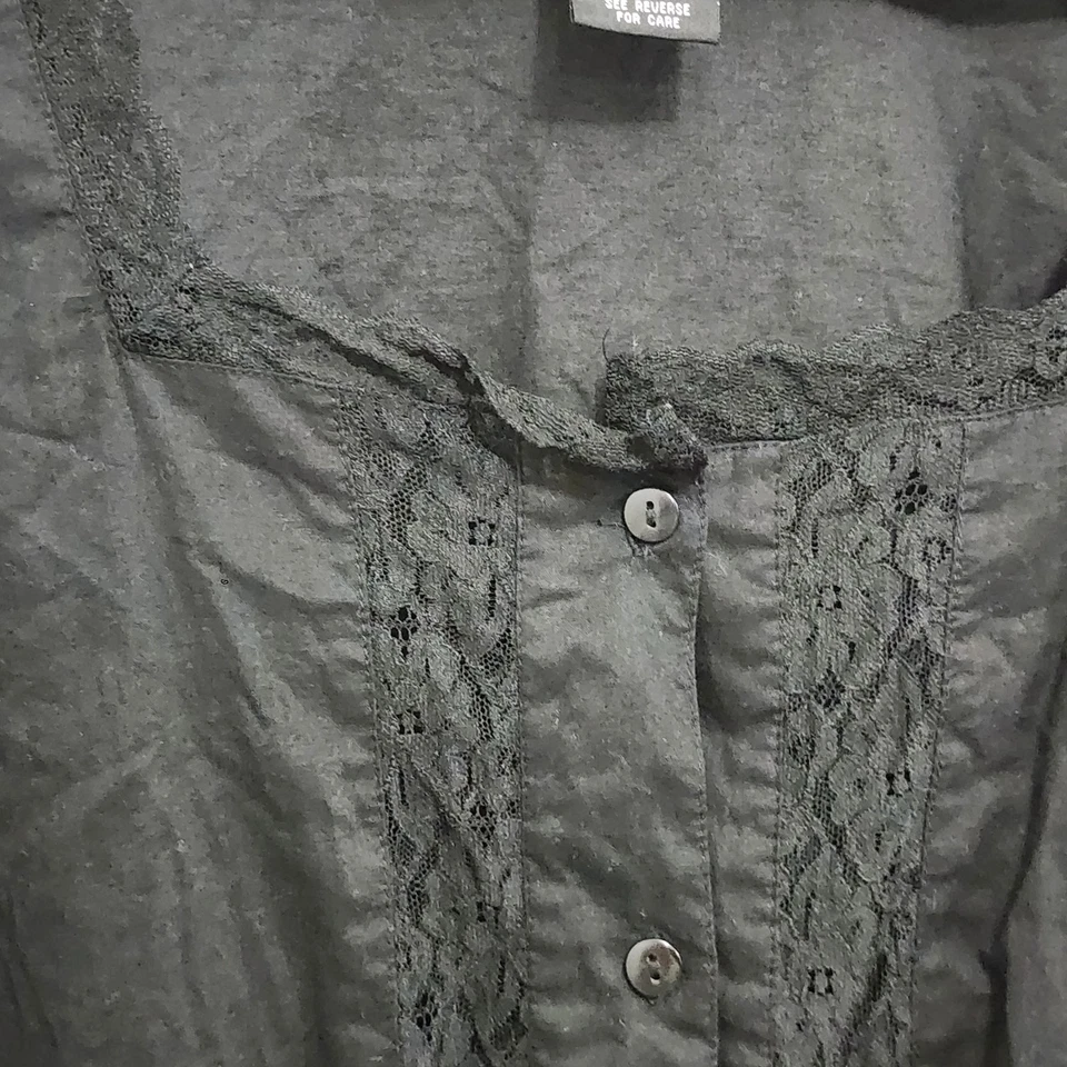 Blusa de encaje de algodón de colección NY manga campana negra botón delantero talla L Foto 3 de 4