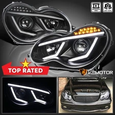 Fits Black 2001-2007 Mercedes Benz W203 C230 C240 LED Strip Projector Headlights