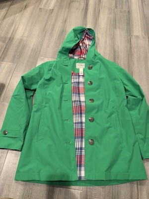 LL Bean Hooded Spring Green All Weather Trench Coat Women s S