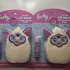 2025 FURBY White Plush Furry Stuffed Animal Key Chain Lip Balm Holder New