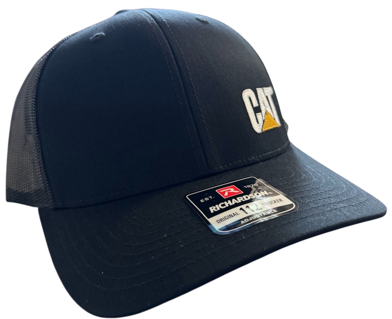 Caterpillar Embroidered Logo Trucker Hat, Black Mesh Back, 1