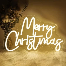 Merry Christmas Neon Sign, Warm White Christmas Neon Signs for Wall Decor, Di...
