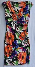 Lauren Ralph Lauren Dress Womens 6 Multi Floral Surplice V-Neck Ruched Sheath