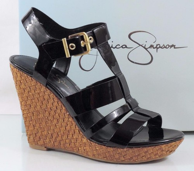 #ad Jessica Simpson Casie 2 Platform Wedge Sandal Heels Black Patent Size 10 $89.99