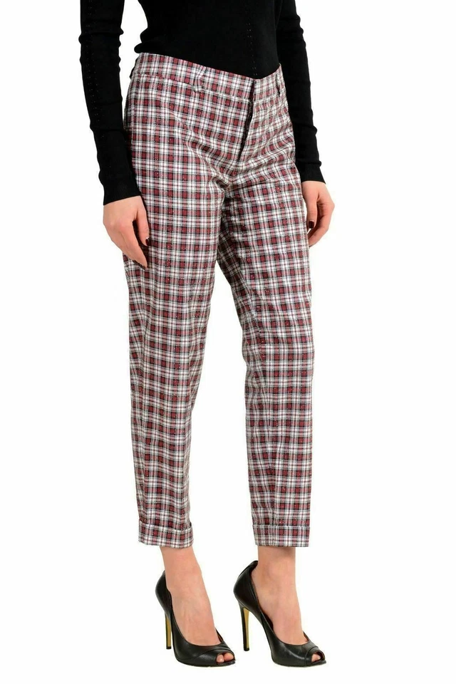 Pantalones informales decorados con cuentas a cuadros multicolores Dsquared2 para mujer US XS IT 38 Foto 2 de 4