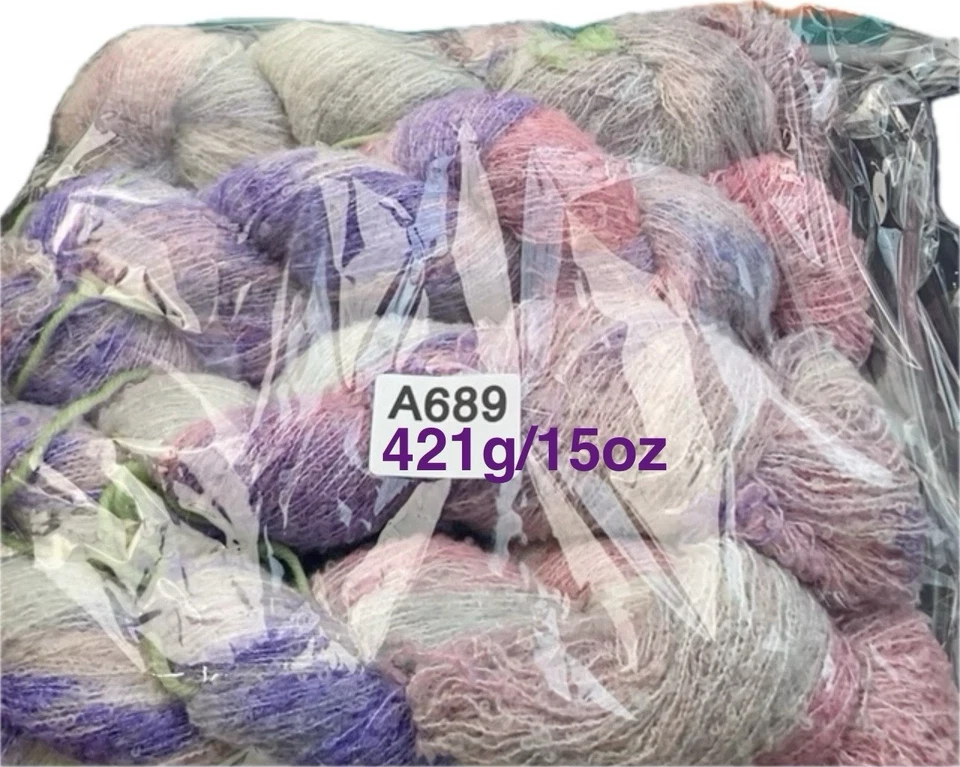 Lot 4 Skeins- HAND DYED Alpaca Wool Nylon Boucle Yarn-GREEN PURPLE BLUE PINK - Image 3 of 4