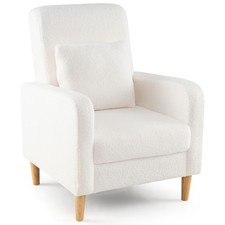 Soft Teddy Fleece Upholstered Chair with Lumbar Pillow Comfortable White