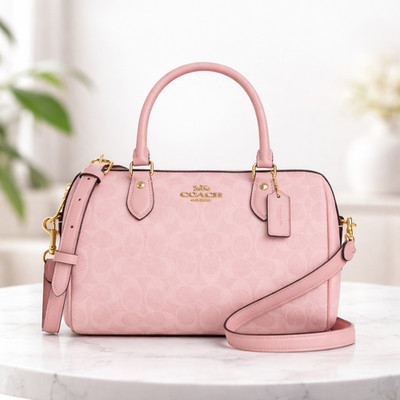 COACH Rowan Satchel Bag In Signature Canvas CV961 powder pink F/S