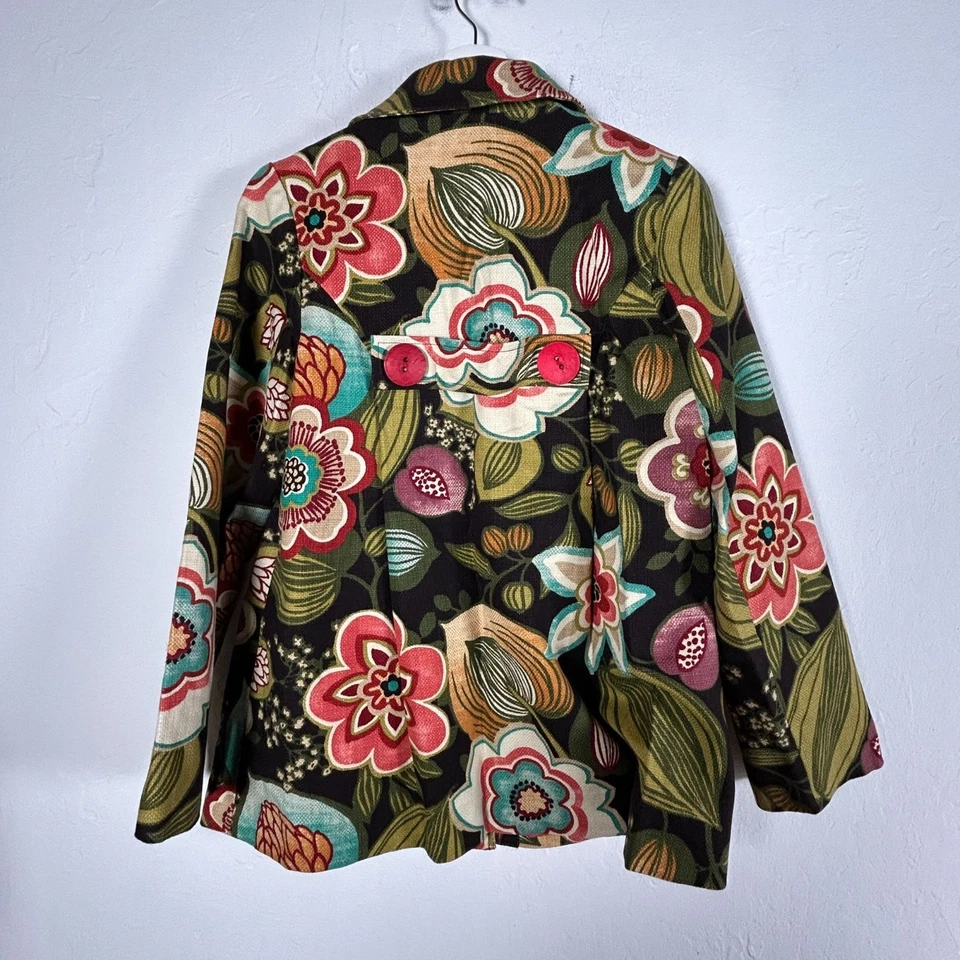 Chaqueta Abrigo 3 Sisters Mujer Estampado Floral Botón Frontal Pequeña Algodón Hecha en EE. UU. Foto 2 de 4