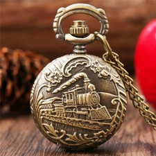 Vintage Style Mini Quartz Pocket Watches Steam Train Locomotive with Chain Gifts