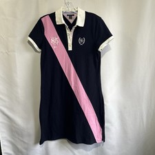 Tommy Hilfiger Rugby #85 Diagonal Stripe Polo Dress Blue Pink White Sz M Long