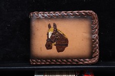 Vintage Genuine Leather Horse Wallet Bi-Fold Hand Tooled Beautiful NOS