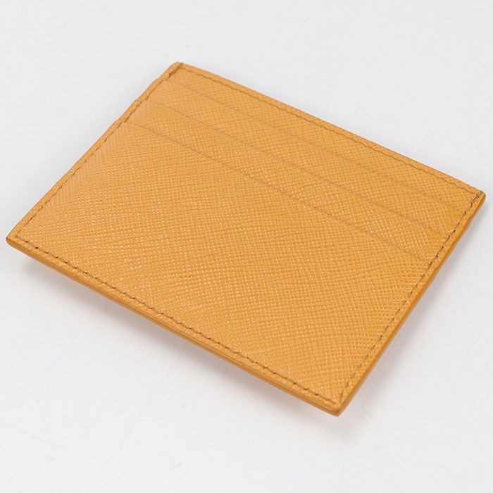 Prada Saffiano Triangle Card Case Calfskin Orange Gold Tone Metal Women thumbnail 2
