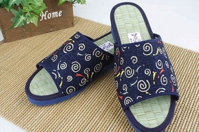 Japanese Zori Sandals Tatami Igusa Straw Indigo Medaka Fish Wedge NEW