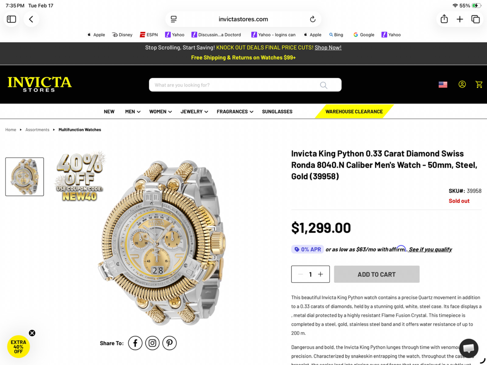 INVICTA SWISS KING PYTHON DIAMOND MODEL 39958 QUA… - image 9