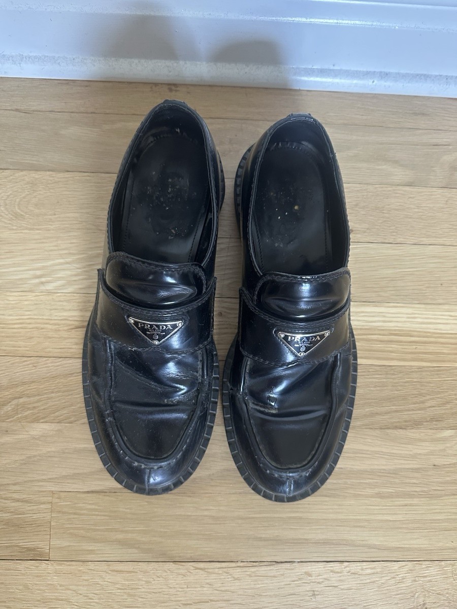 Prada Loafers Men 9 9.5 Black Leather Chocolate Brushed 10 Eur 42