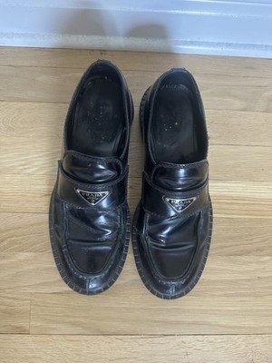 Prada Loafers Men 9 9.5 Black Leather Chocolate Brushed 10 Eur 42