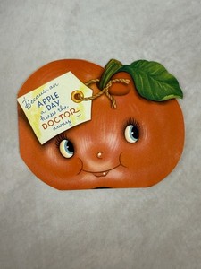 Vintage Anthropomorphic Apple Greeting Card Kitschy Ephemera Unused