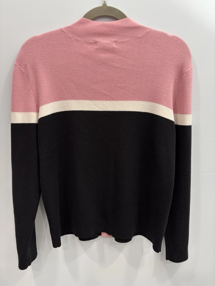 Suéter Jennifer Moore Cremallera Completa Frontal Bloques de Color Rosa Negro M Preppy Tejido Top Foto 2 de 4
