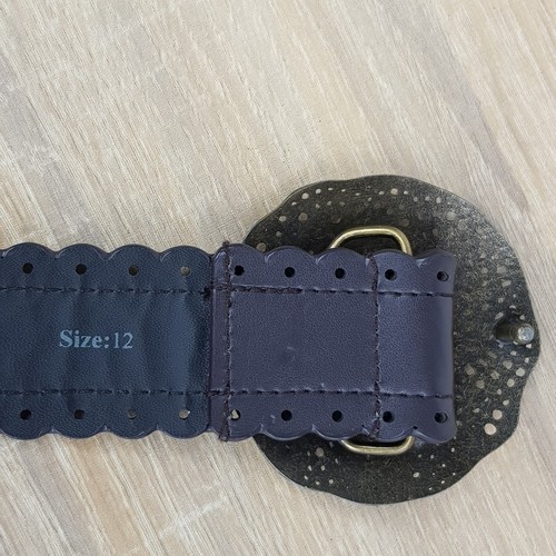 Vintage Western Belt Size 12 Round Bronze Buckle Festival Chestnut Brown Y2K - Picture 5 of 8