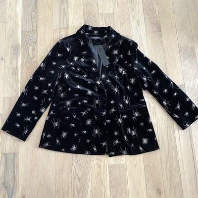 Disturbia Spiro Foil Print Velour Blazer Size 14 Black Silver Spiders ...