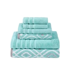 Modern Threads 6-Piece Solid Aqua Green Jacquard Towel Set