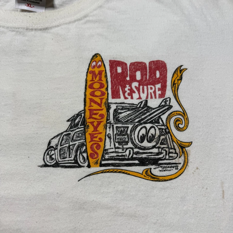 Camiseta gráfica vintage años 90 Moon Eyes Rod & Surf Woody Wagon Hot Rod para hombre - XL Foto 3 de 4