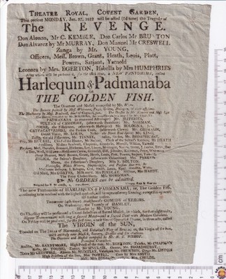 1812 Covent Garden Playbill with Charles Kemble, Mr Young & Joseph Grimaldi