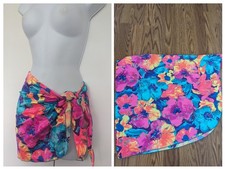 Vintage 90 s Jag Neon Floral Sarong swimsuit cover up tie wrap skirt USA