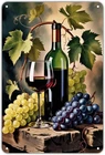 Wine and Grapes Tin Metal Signs Home Décor Vintage Wine Bottle Print Aesthetic f