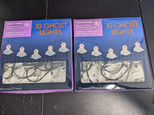 Indoor Outdoor String Ghost Lights 2 Boxes 11 Ft 10 Ghost Halloween Decorations - Picture 1 of 10