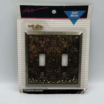 AmerTac Antique Brass Filigree Double Toggle Wall Plate Cast Metal 65TTAB NEW