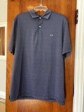 Vineyard Vines Performance Polo Shirt L Navy Stripe Whale logo Moisture Wicking